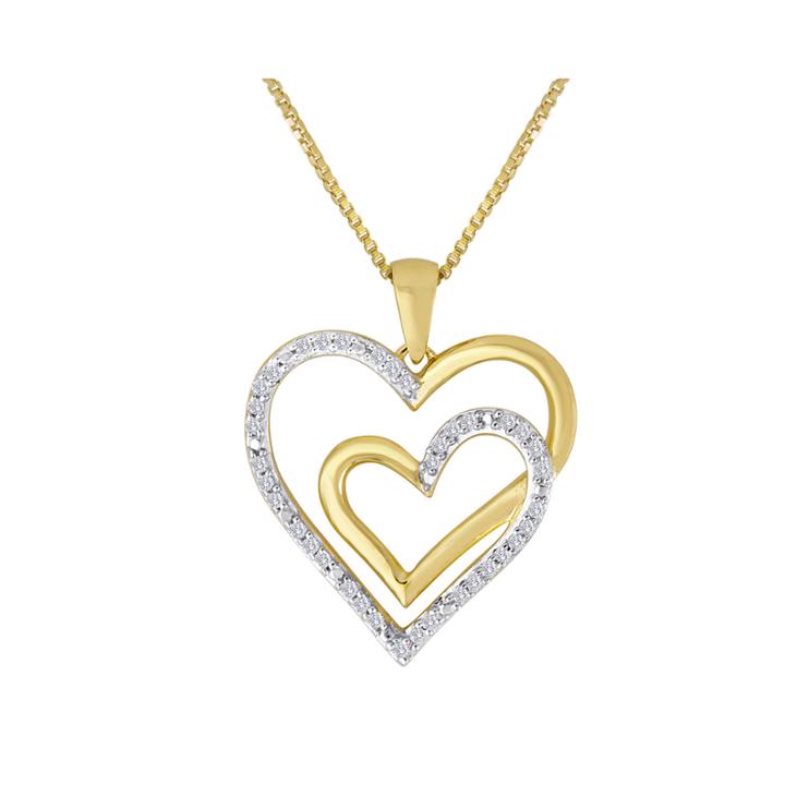 Forevermine 1/10 Ct. T.w. Diamond Two-tone Double Heart Pendant Necklace