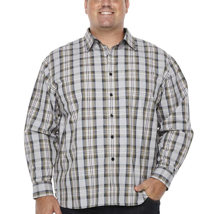 Van Heusen Never Tuck Woven Long Sleeve Dots Button-front Shirt-big And Tall