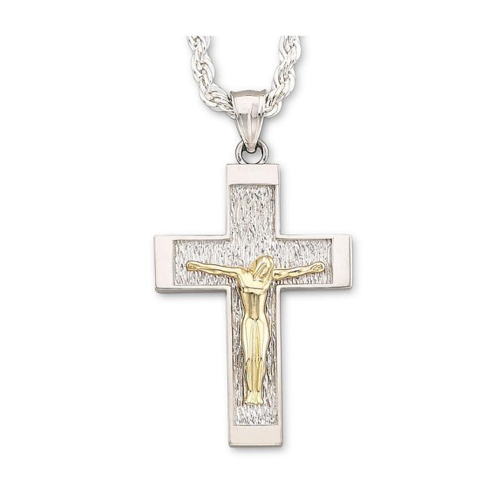 Mens Sterling Silver & 18k Gold Over Silver Cross Pendant Necklace