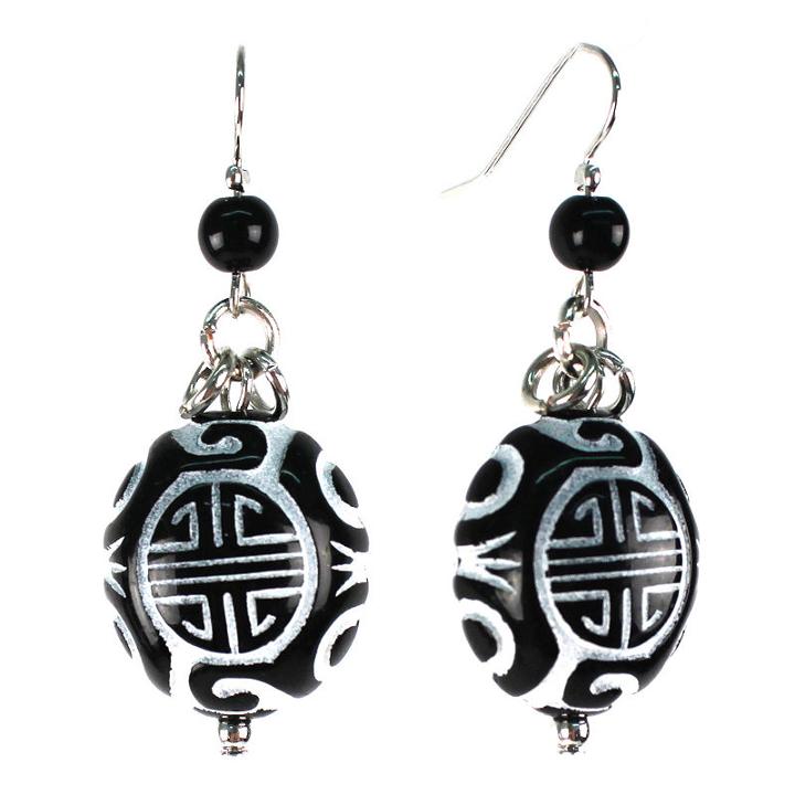 Aris By Treska Black Silver-tone Disc Earrings