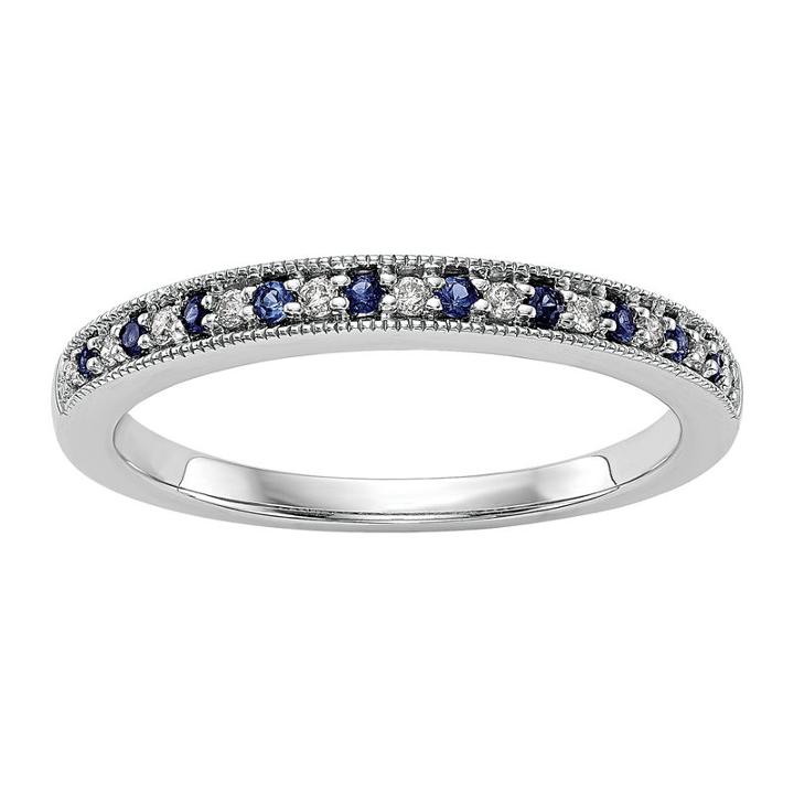 Womens Genuine Blue Sapphire & Diamond Accent 14k Gold Wedding Band