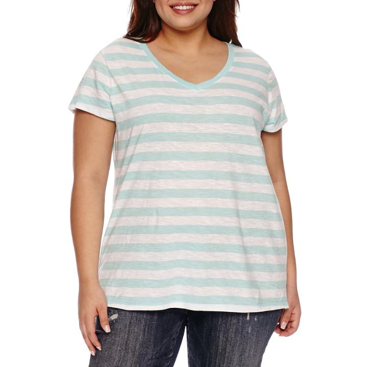 Boutique + Short Sleeve V Neck T-shirt-womens Plus
