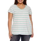 Boutique + Short Sleeve V Neck T-shirt-womens Plus