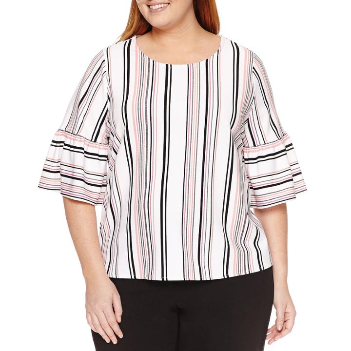 Worthington Short Bell Sleeve Knit Blouse-plus
