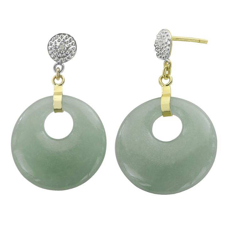 Genuine Jade & Diamond-accent 14k Yellow Gold Drop Earrings