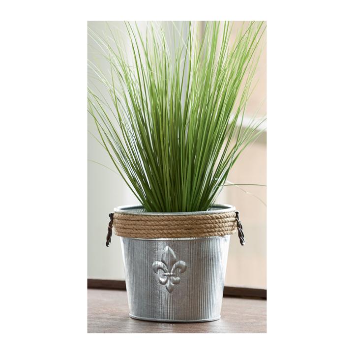 St. Croix Trading Kindwer Jute Rope Wrapped Galvanized Fleur De Lis Bucket