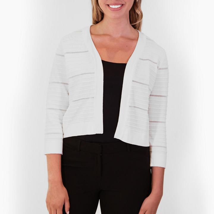 Nina Leonard Chevron Stitch & Rib Trim Bolero