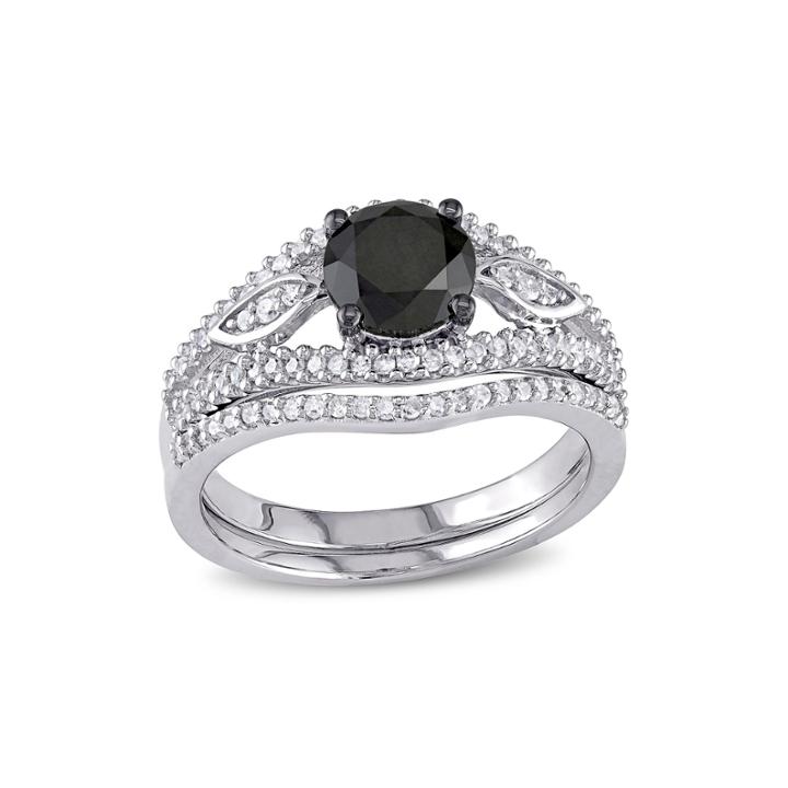 Midnight Black Diamond 1? Ct. T.w. White And Color-enhanced Diamond Bridal Ring Set