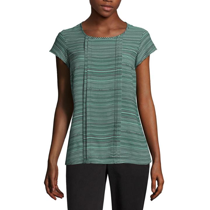 Liz Claiborne Short Sleeve Crew Neck Woven Stripe Blouse-tall