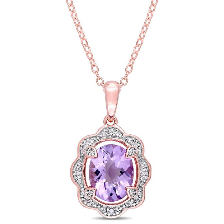 Womens 1/10 Ct. T.w. Genuine Purple Amethyst 18k Rose Gold Over Silver Pendant Necklace