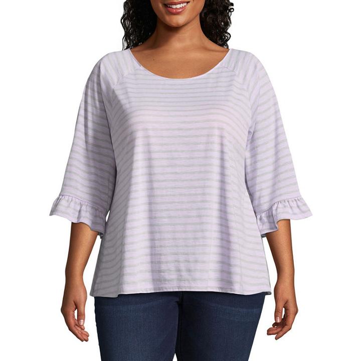 A.n.a 3/4 Sleeve Scoop Neck Knit Floral Blouse - Plus