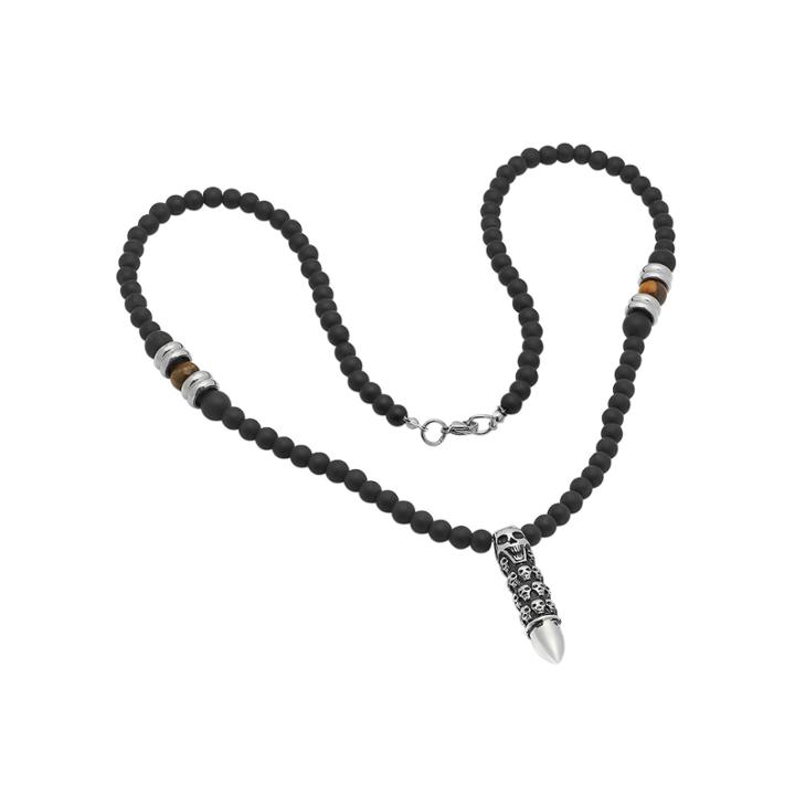 Mens Multi Color Tiger's Eye Stainless Steel Pendant Necklace