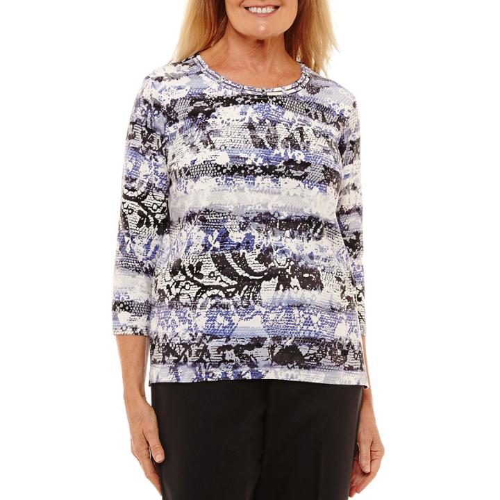 Alfred Dunner 3/4 Sleeve Crew Neck Floral T-shirt-womens