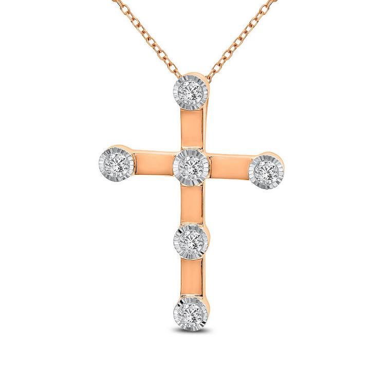 Womens 1/2 Ct. T.w. White Diamond 14k Rose Gold Cross Pendant Necklace