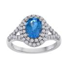 Genuine Blue Topaz And Lab-created White Sapphire Double Halo Ring