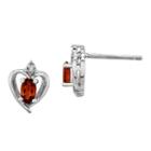 Diamond Accent Genuine Red Garnet 10mm Heart Stud Earrings