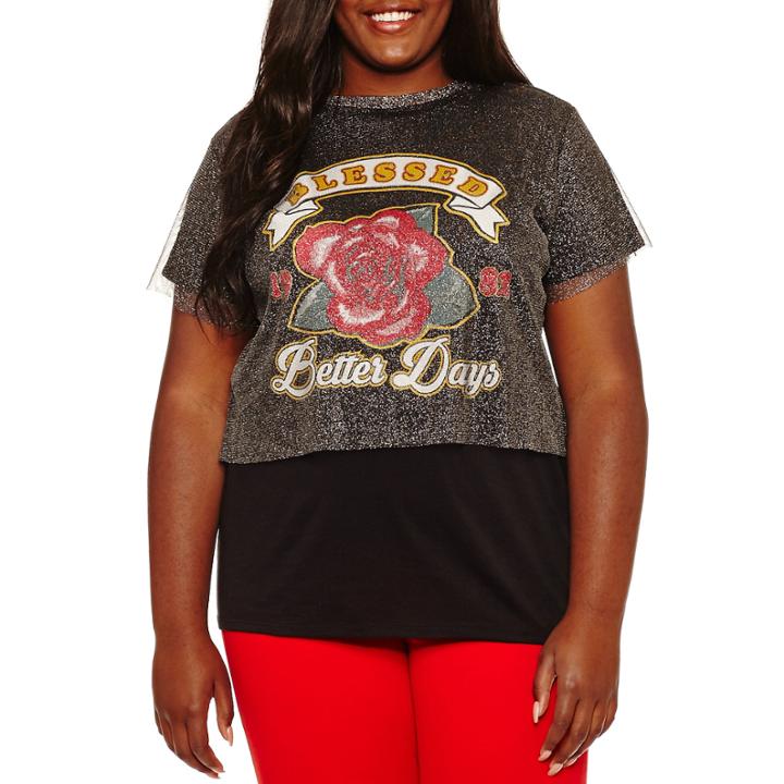 Arizona Mesh Layered Graphic T-shirt- Juniors Plus