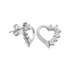 Cubic Zirconia Sterling Silver Open-design Heart Earrings
