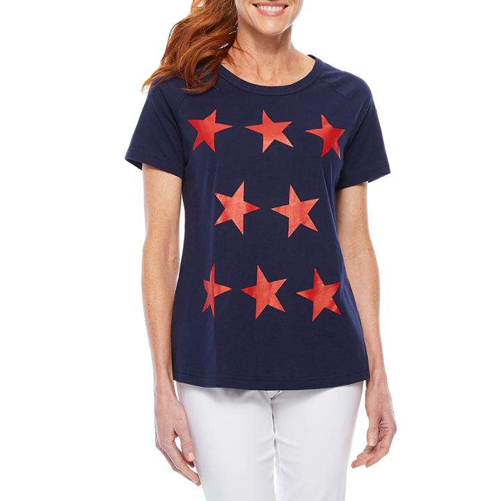 Sag Harbor Stars And Stripes Short Sleeve Crew Neck T-shirt-womens