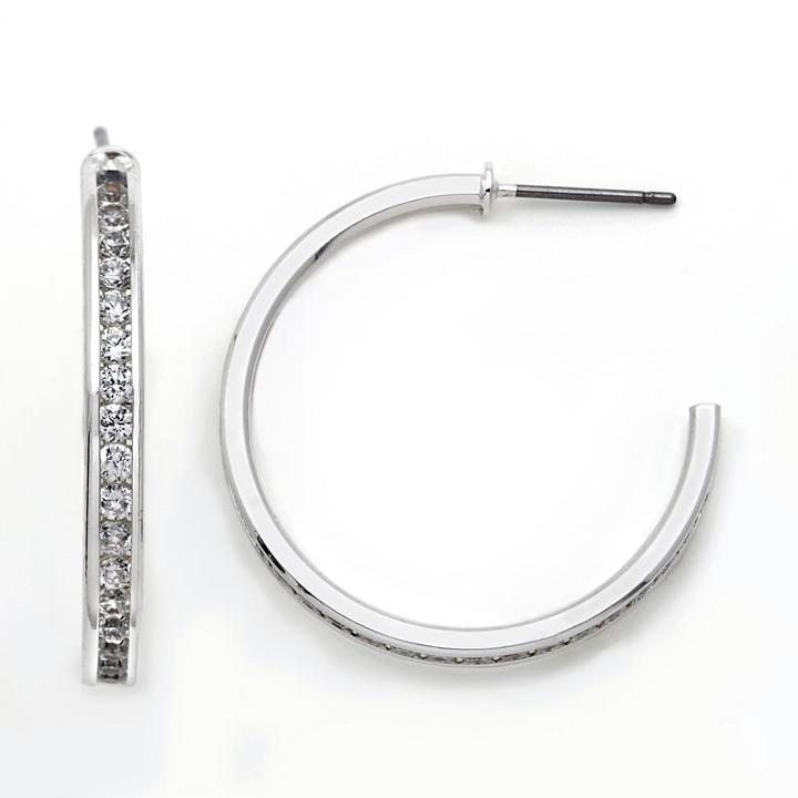 Sparkle Allure&trade; Cubic Zirconia Silver-tone Hoop Earrings