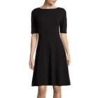 London Style Collection Elbow-sleeve Textured Vertical-seam Fit-and-flare Dress