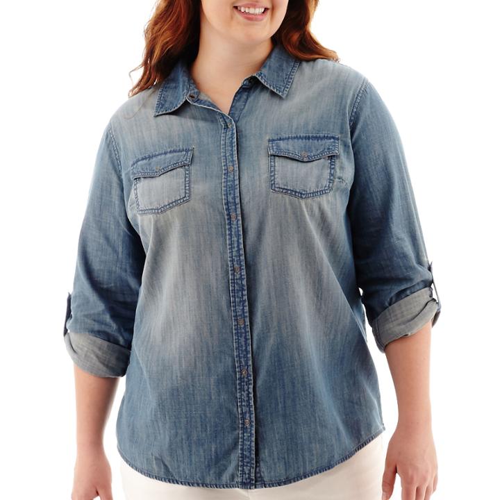 Arizona Long-sleeve Denim Shirt - Juniors Plus