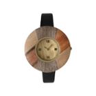 Olivia Pratt Faux Wood Bezel Black Petite Leather Watch 26265wblack