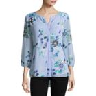 St. John's Bay Elbow Sleeve Round Neck Woven Floral Blouse-petites