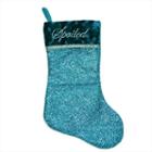17 Metallic Blue Embroidered Spoiled Christmas Stocking With Shadow Velveteen Cuff