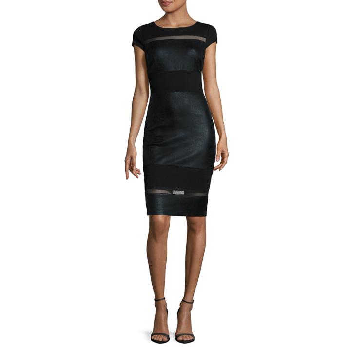 Sangria Cap-sleeve Mesh-inset Sheath Dress