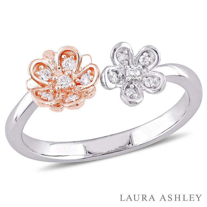 Laura Ashley Womens 1/10 Ct. T.w. Genuine White Diamond Cocktail Ring