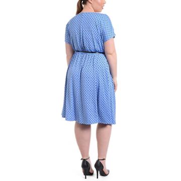 Ny Collection Polka Dot Dress With Contrasting Belt - Plus