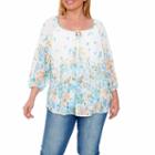 White Mark Desiree 3/4 Sleeve Woven Blouse-plus