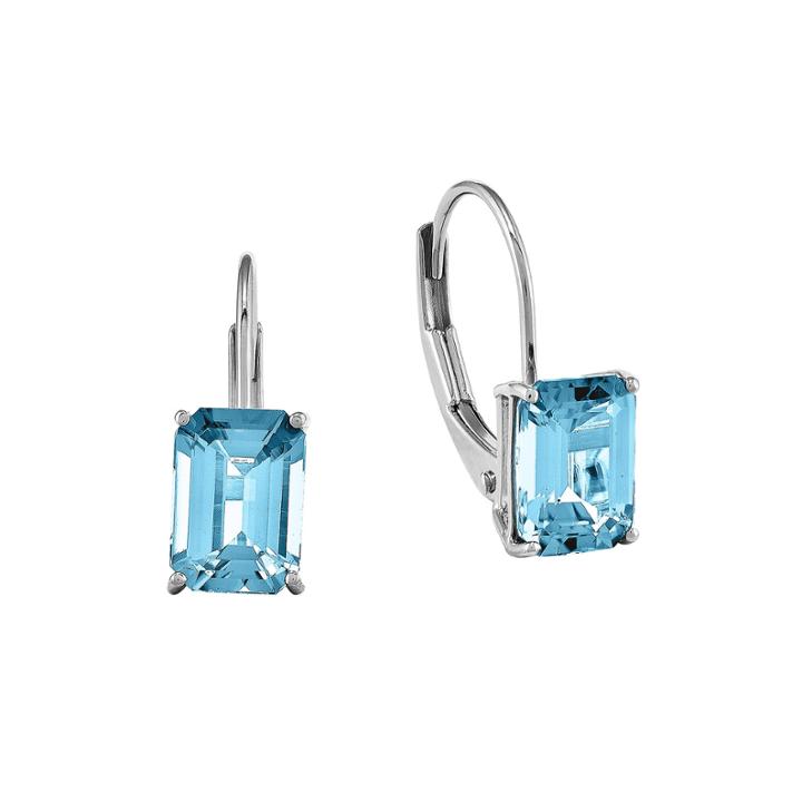 Emerald-cut Genuine Blue Topaz 14k White Gold Earrings