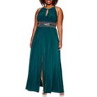 R & M Richards Sleeveless Keyhole Beaded-waist Gown - Plus