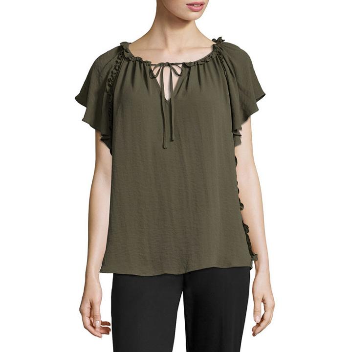 Worthington Ruffled Peasant Georgette Blouse - Plus