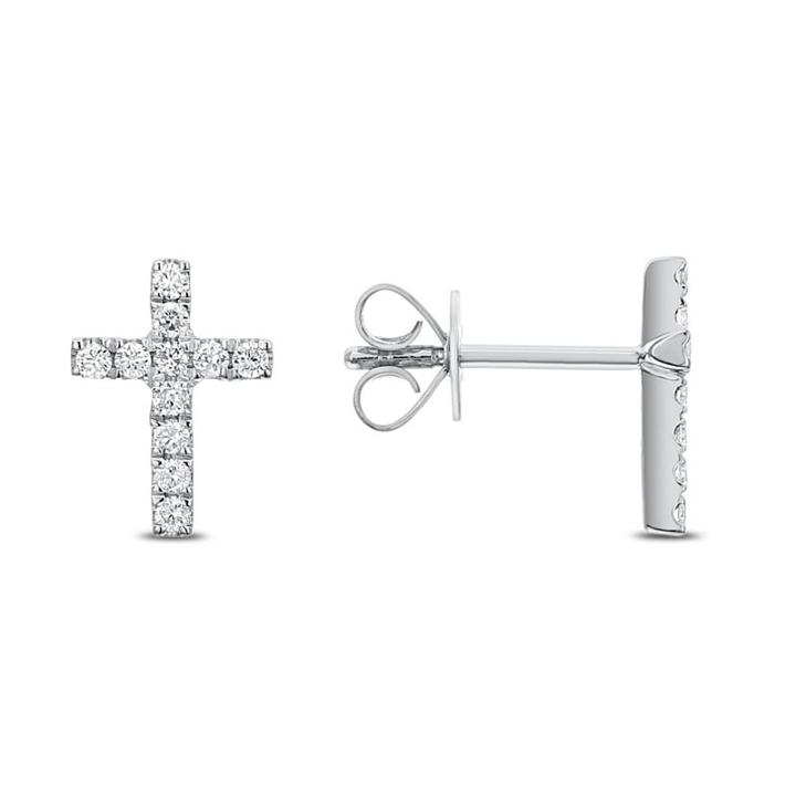 1/4 Ct. T.w. Genuine White Diamond 14k Gold Cross Drop Earrings