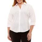 Liz Claiborne 3/4 Sleeve Button Front Shirt- Plus