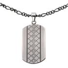 Mens Cubic Zirconia Stainless Steel Dog Tag Pendant Necklace