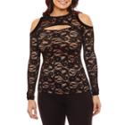 Bisou Bisou Keyhole Cold Shoulder Lace Top