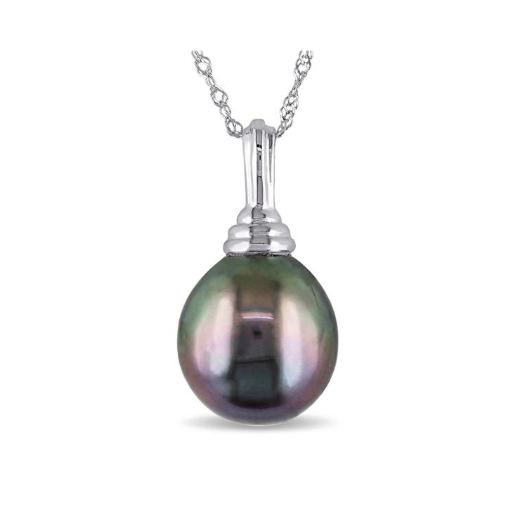 Black Genuine Tahitian Pearl 14k White Gold Pendant
