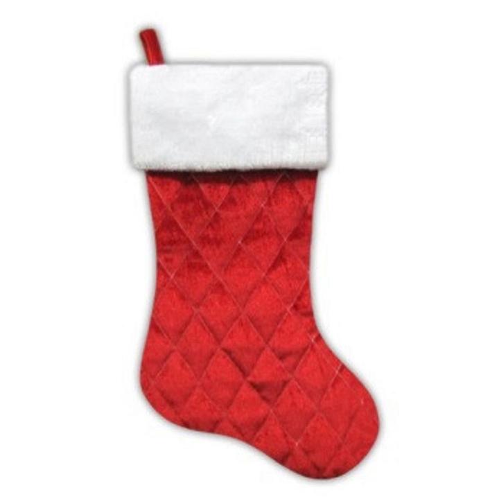 20 Traditional Red Quilted Velveteen Christmas Stocking With White Faux Fur Cuff