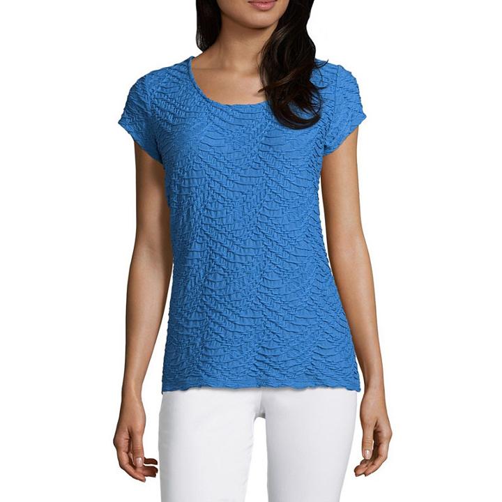 Liz Claiborne Short Sleeve Textured Knit Top - Tall
