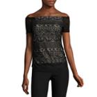 By & By Short Sleeve Square Neck Lace Blouse-juniors