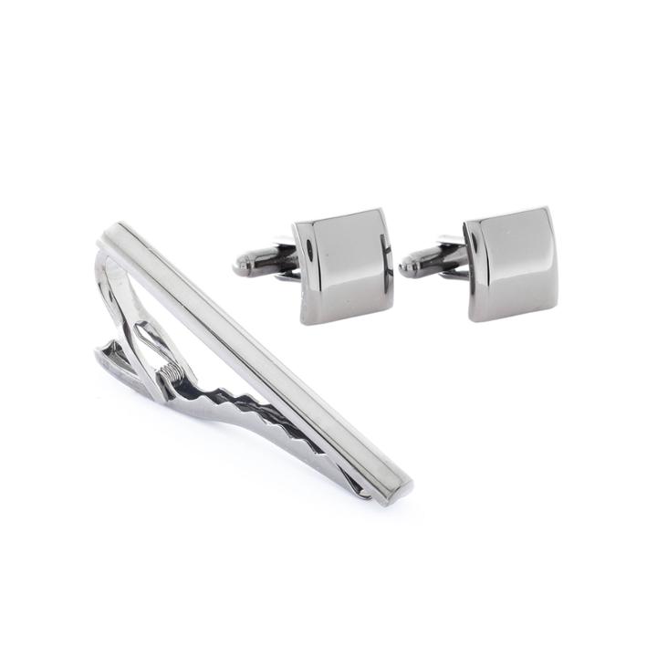 Collection By Michael Strahan Gunmetal Tie Bar And Cuff Links Set