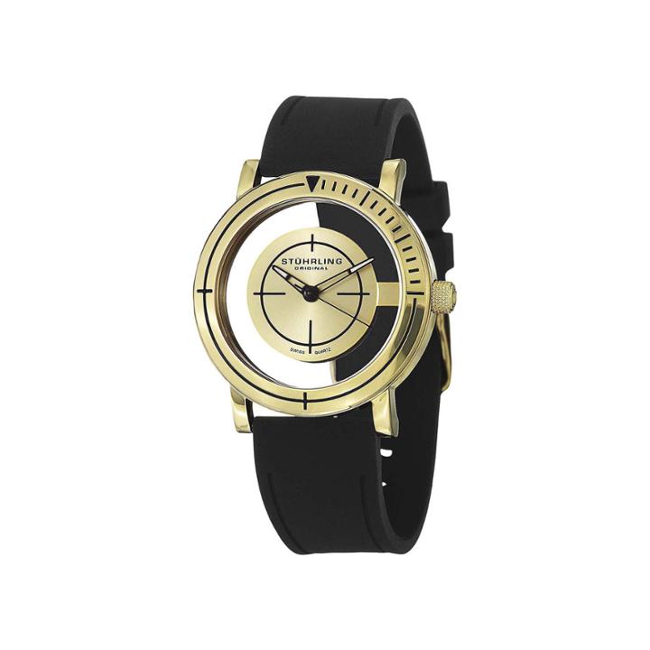 Stuhrling Original Mens Black Rubber Strap Watch