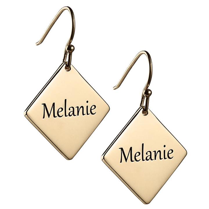 Personalized 14k Gold Over Silver Square Drop Earrings