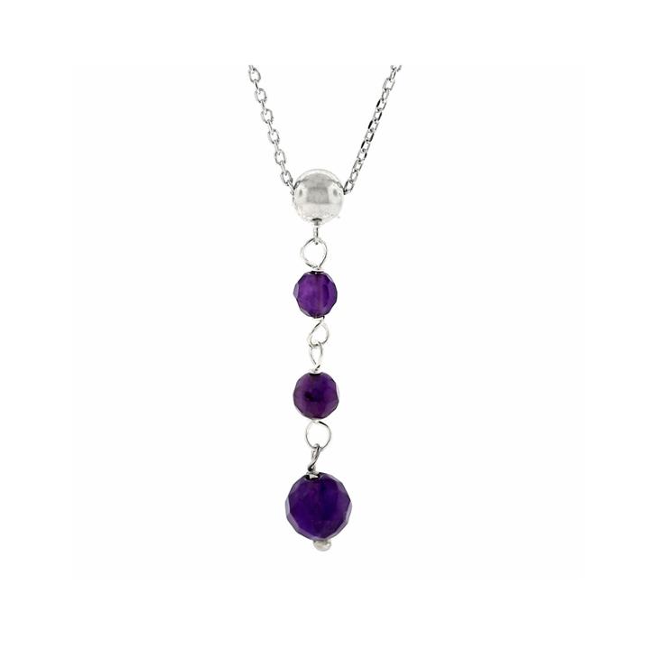 Genuine Amethyst Sterling Silver Triple-drop Pendant Necklace
