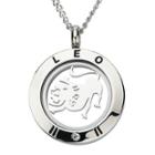 Leo Zodiac Cubic Zirconia Stainless Steel Locket Pendant Necklace