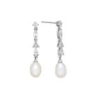 Certified Sofia Bridal Cultured Freshwater Pearl & Swarovski Cubic Zirconia Sterling Silver Earrings